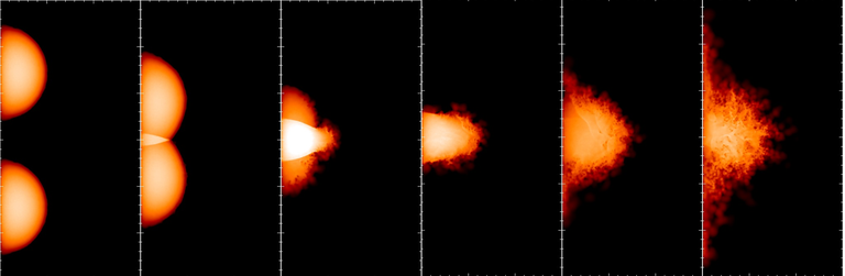 Head-on collision of two neutron stars (credit: R. Cabezon, D. García-Senz, GAA)